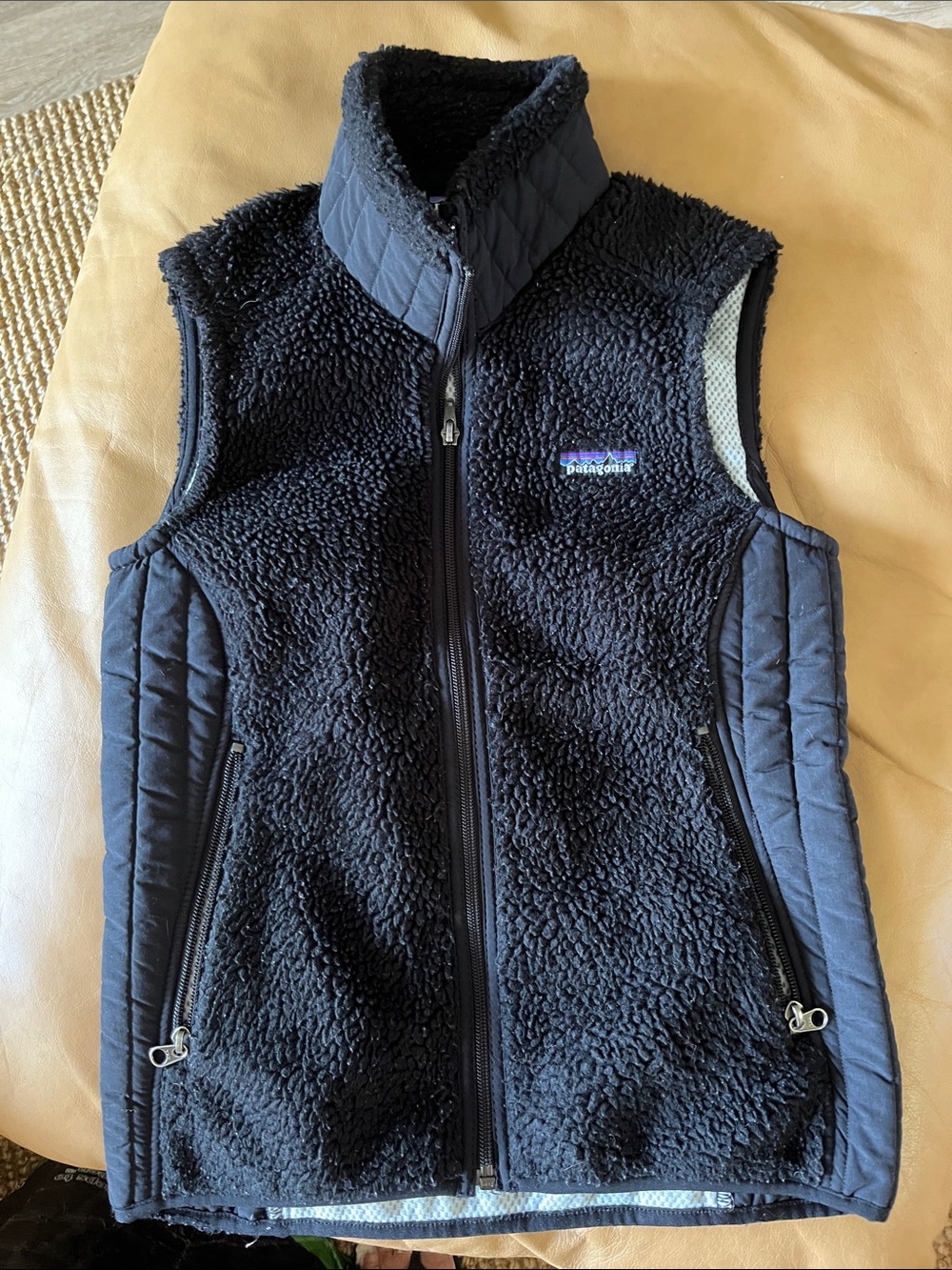Patagonia Black Sherpa Fleece Vest with Quilted Panels